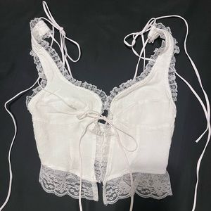 White Tie Front Cropped Cami Lacy